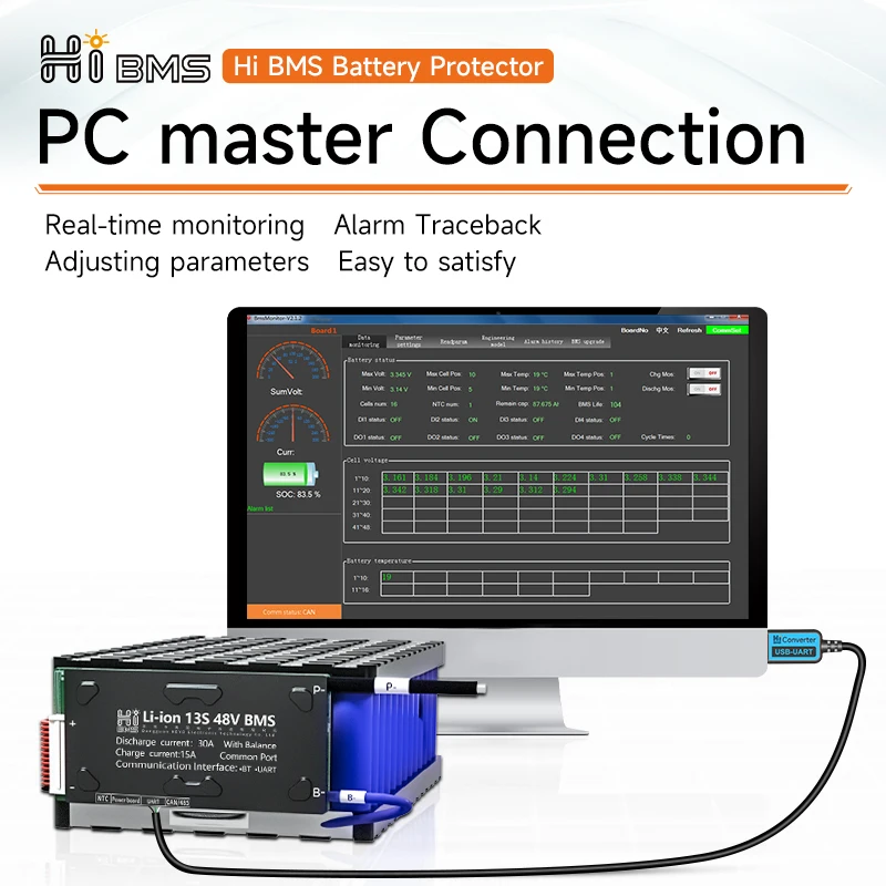 안녕하세요 스마트 WiFi BMS 100A Lifepo4 4S 12V 8S 24V 16S 48V 120A 블루투스 태양광 인버터 시스템 LFP 에너지 저장 BT EV RV