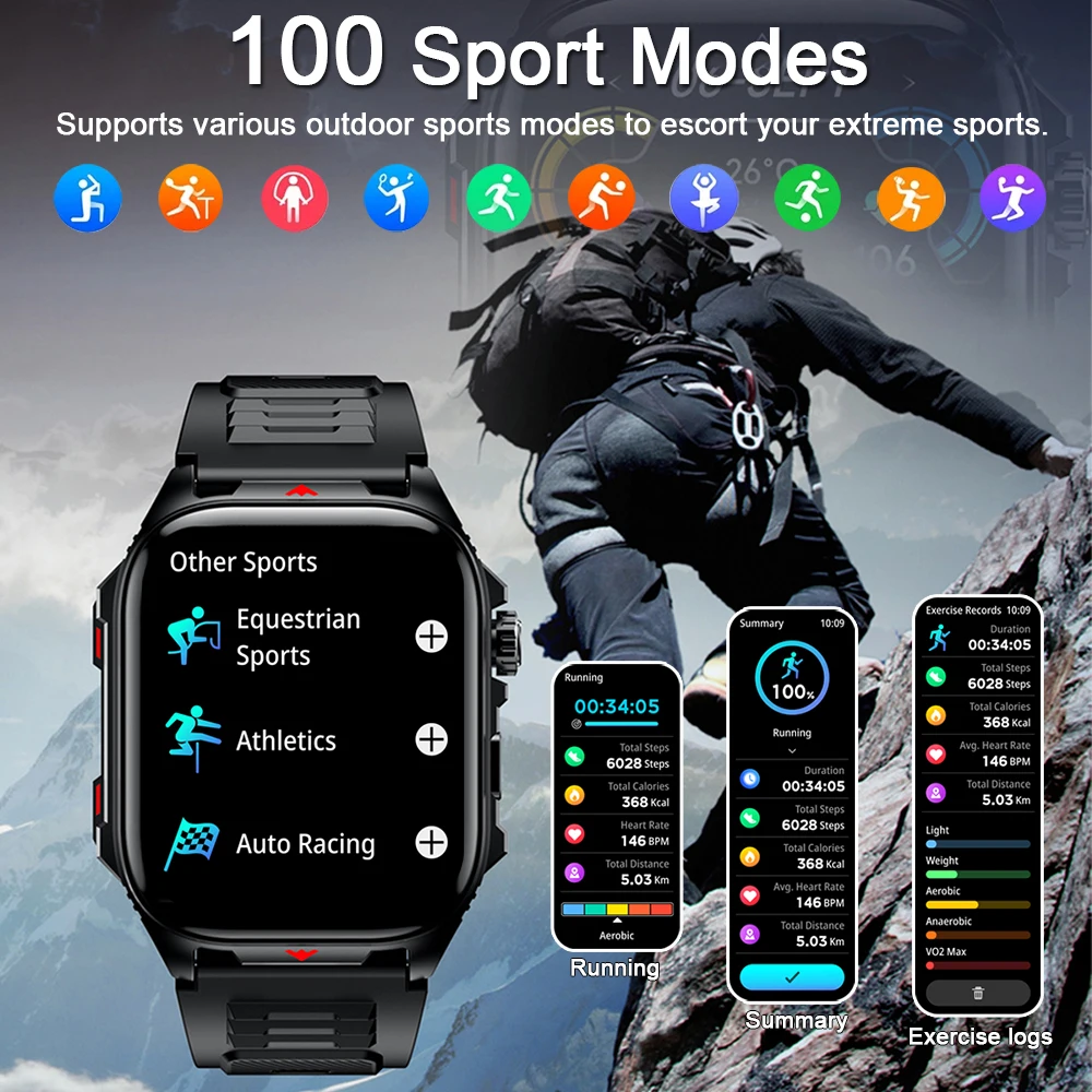 New Smart Watch Men Women Outdoor Sports Fitness with LED Lights Waterproof Watch Bluetooth Call Smartwatch Man 2025 Android IOS