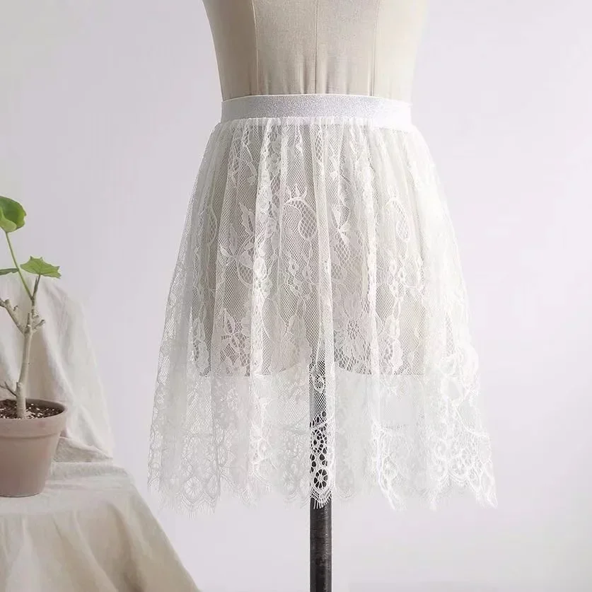 Floral Lace Layering Scalloped Hemline Shirt Extender Adjustable Layered Women Top Lower Sweep Half Slip Skirt A-Line Mini Under