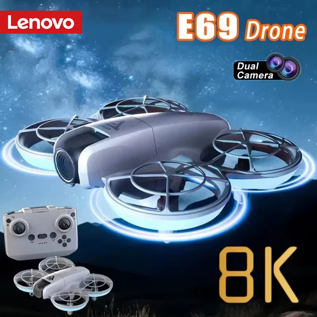 Lenovo E69 Drone HD Dual 8K Camera Optical Flow Aircraft Screen Control Aerial Brushless Photography Remote Control Aircraft