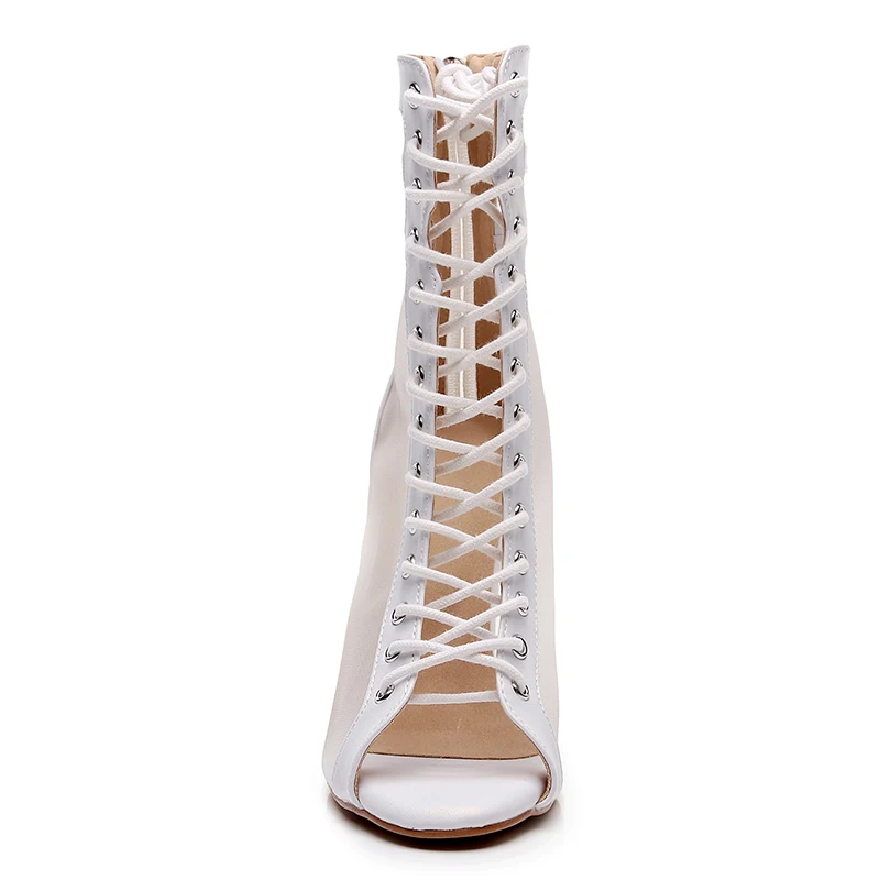 Summer High Heel Dance Shoes White Mesh Latin Ballroom Dance Boots for Woman Suede Rubber Salsa Bachata Dancing Shoes 3