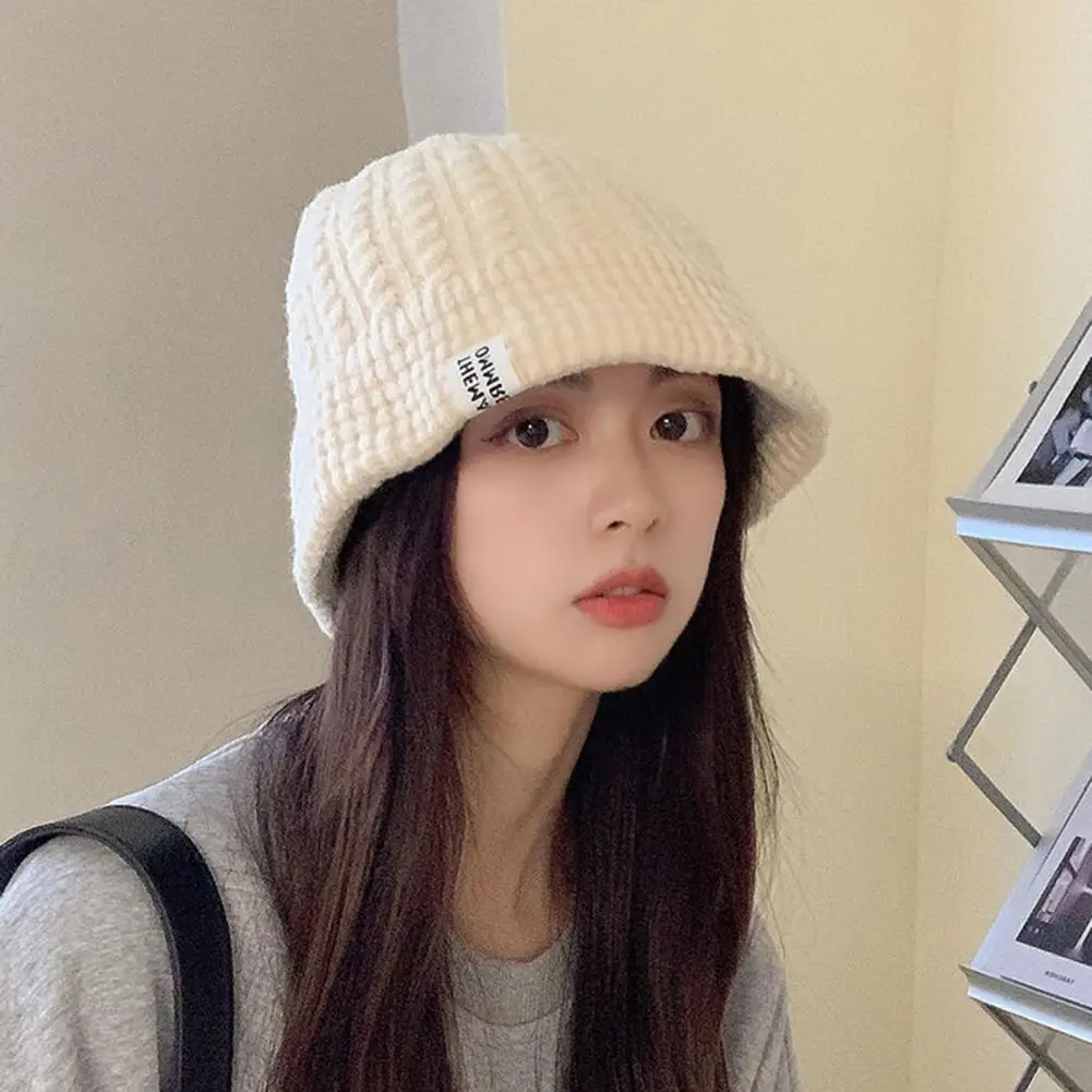 

Knitted Hat Soft Knit Women's Winter Bucket Hat With High Elasticity For Outdoor Sun Protection Warmth Solid Color Fisherman Cap