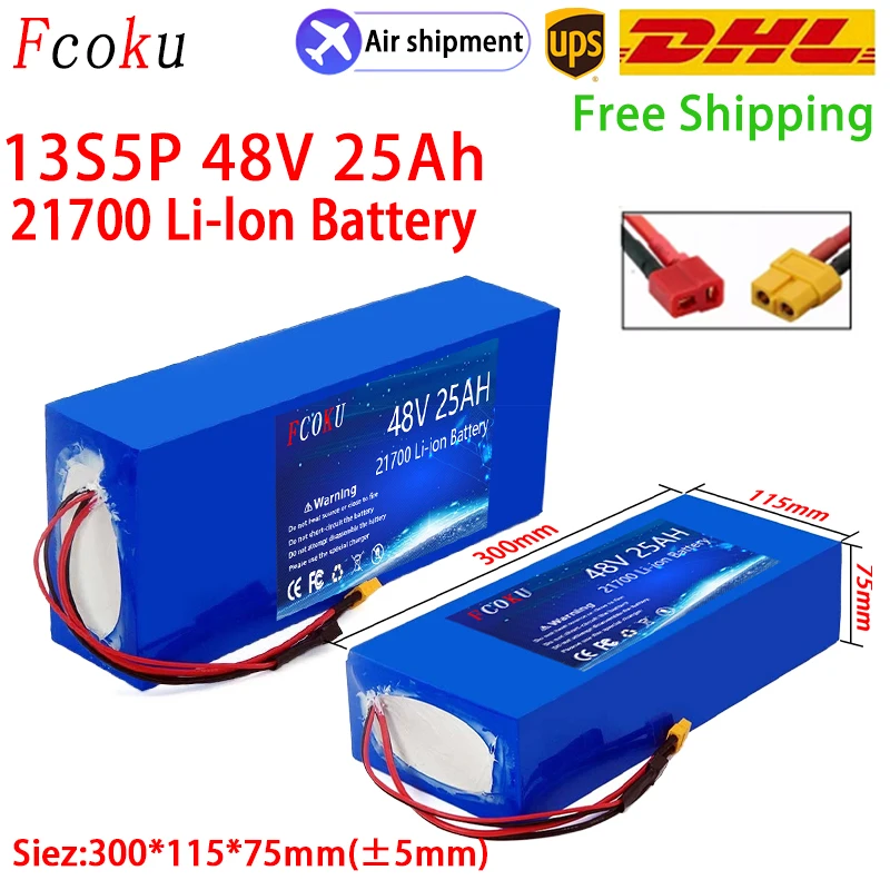 

FCOKU New 13S 21700 48V 20Ah 25Ah 30Ah E-bike Li-ion Battery Pack,For Electric Bike Electric Scooter Lithium Ion Battery