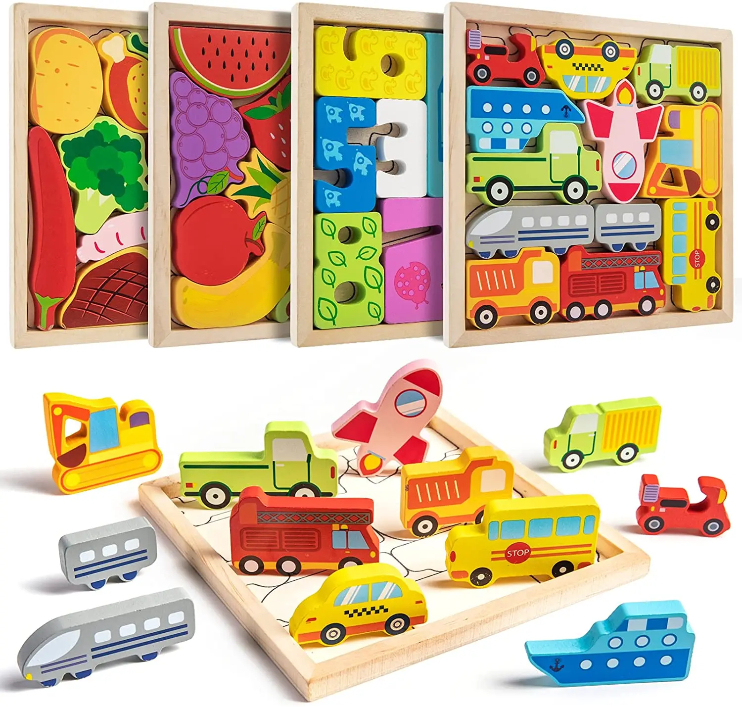 

Wooden Puzzles for Toddlers Baby Age 2 3 4 Year Old Learning Color Perception Stacking Wood Blocks Boy and Girl Birthday Gifts