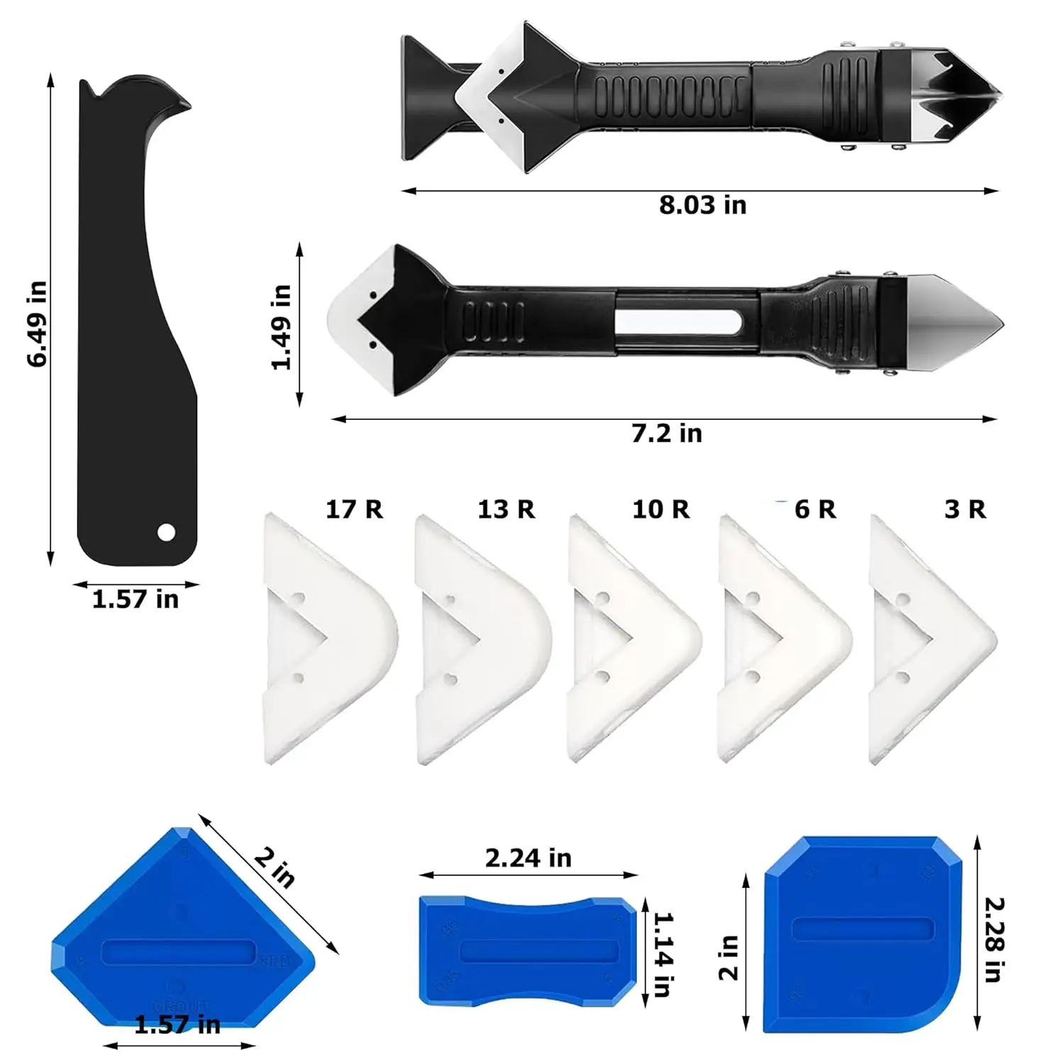 Caulk Nozzle Applicator Silicone Scraper Sealant Caulking Smooth Remover Tools Kit 9PCS