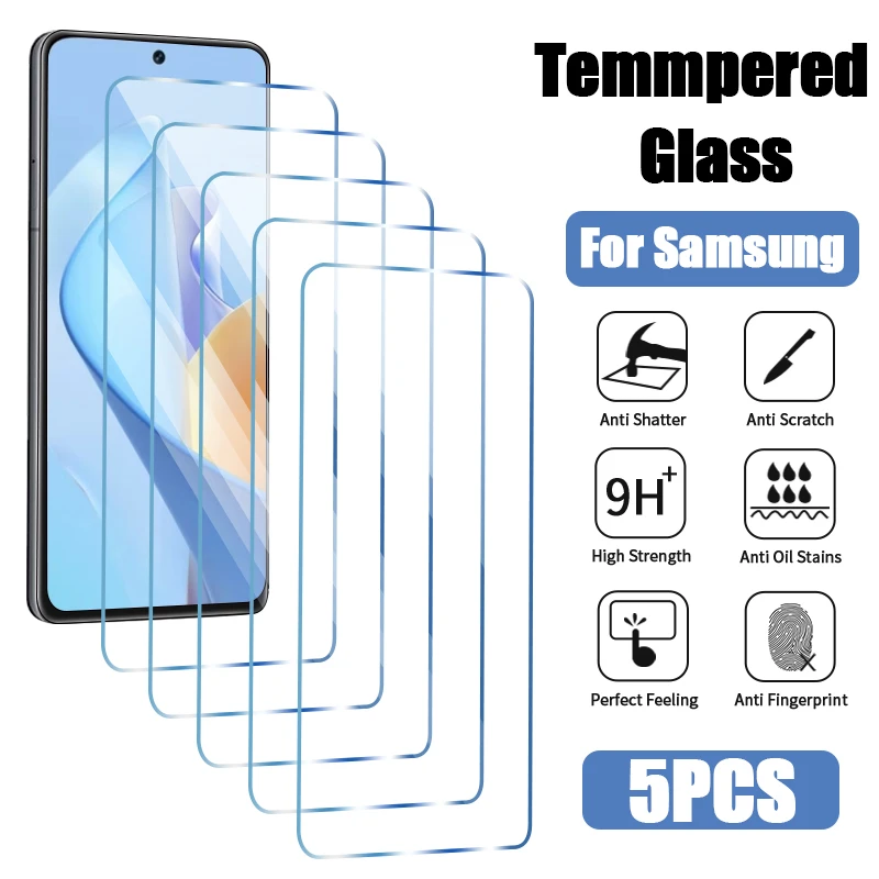 

5PCS Tempered Glass For Samsung Galaxy S24 Ultra A54 A14 A13 A53 A34 A33 A52 5G S21 Screen Protector For Samsung S22 S23 Plus