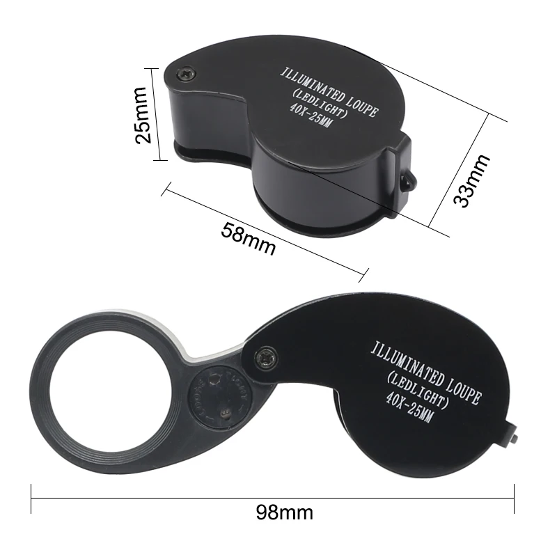 40X MINI Jewelry Magnifying Glass 2 LED Foldable Magnifier Lens Diameter 25mm Pocket Illuminated Loupe for Jade Appreciation magnifying glass