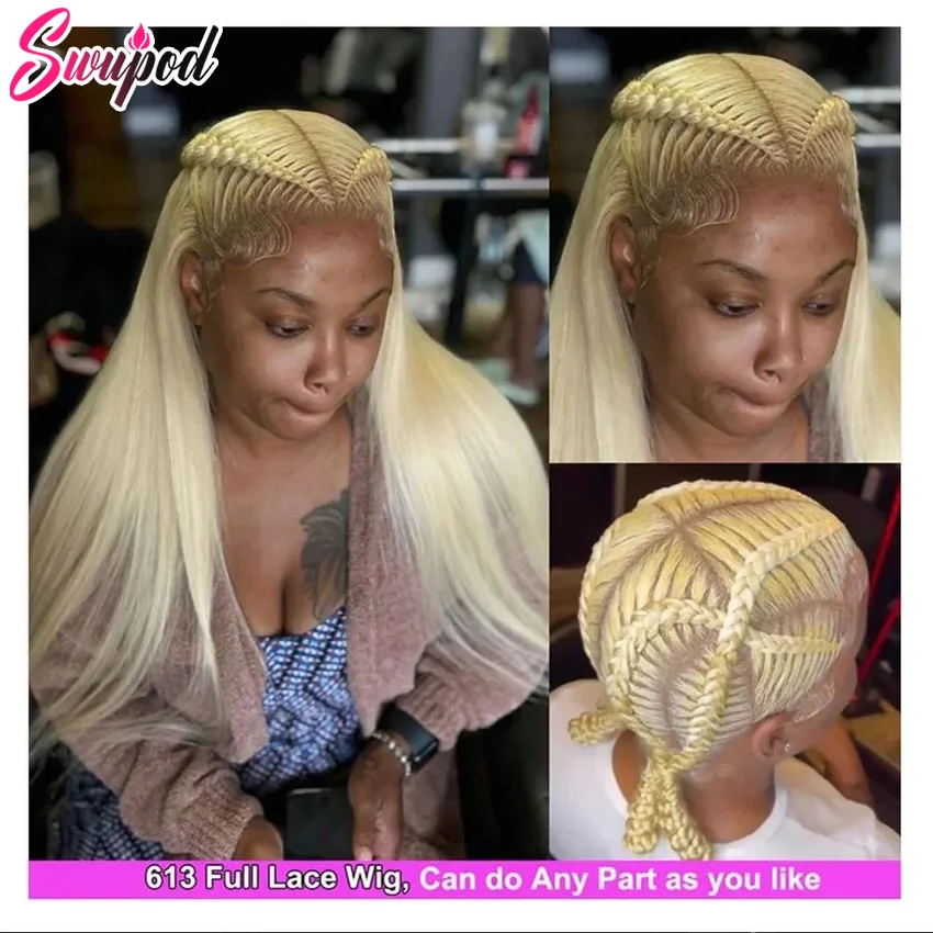 250 Density 613 Blonde Real Full 100%human Hair Glueless Hd Front Preplucked Straight Full Lace Human Hair Wig