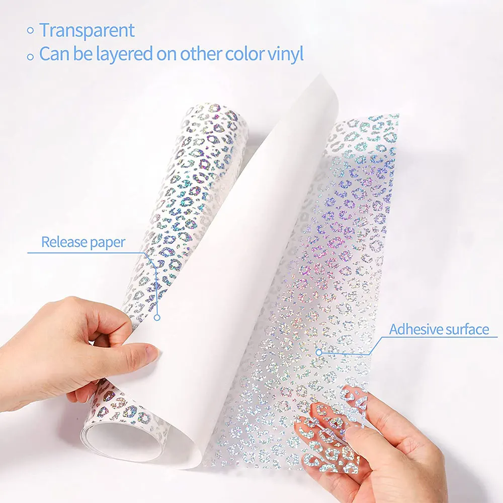4Pcs 12x10in Bundle Holographic/Rainbow Leopard Adhesive Carft Vinyl Sheets Cut Film DIY Handmade Festival Birthday Card Gift