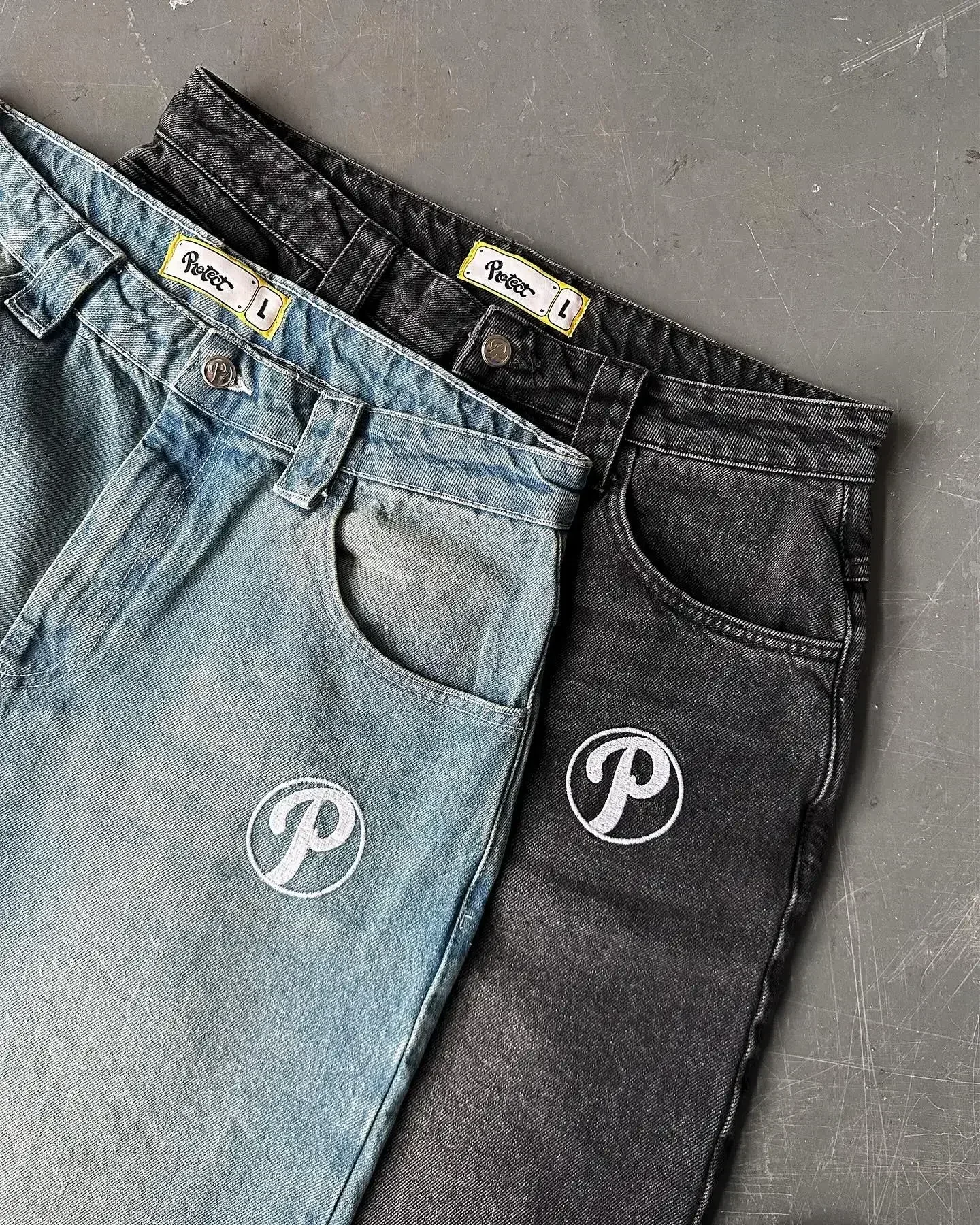 Y2K Streetwear PROTECT Jeans Mens Pants Harajuku Hip Hop Letter Embroidery Vintage Blue Baggy Jeans High Waist Wide Leg Trouser