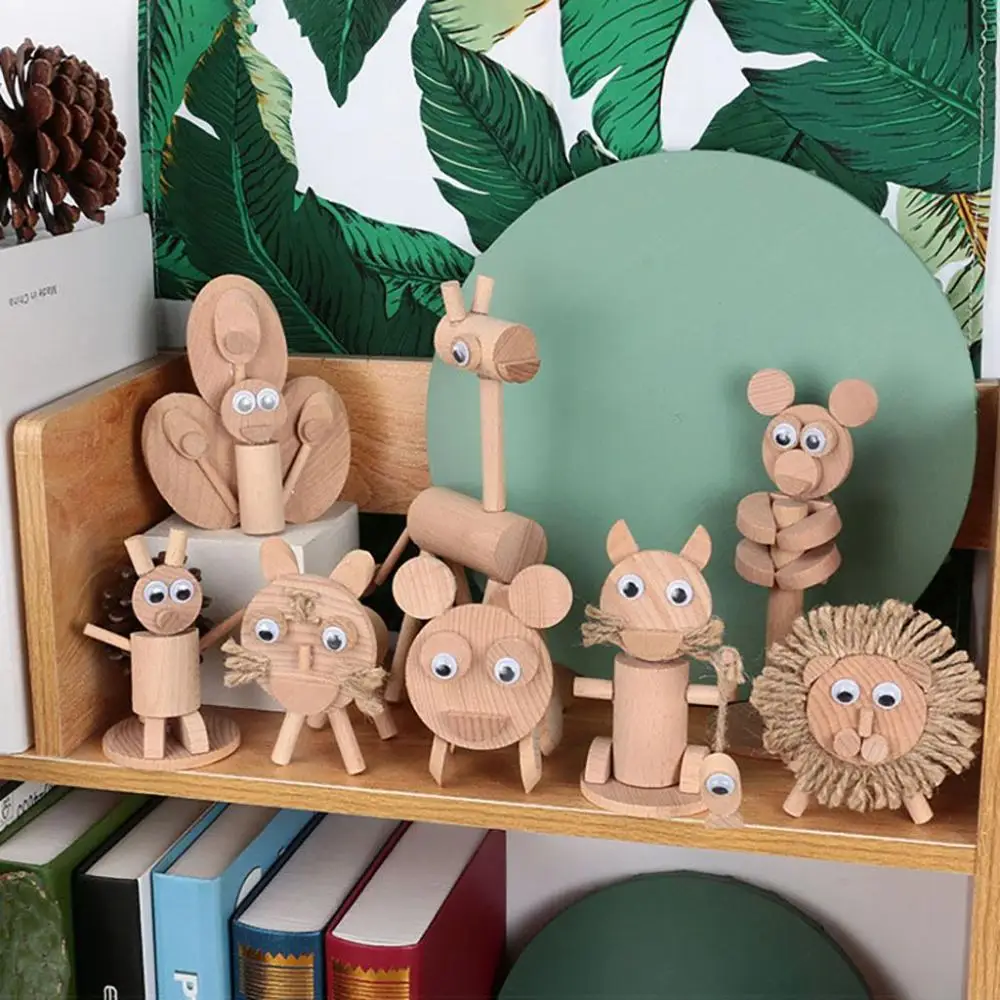 

1 Set Creative Natural Decoration Children's Gifts Handmake DIY Materials Wooden Crafts Small Animal Model