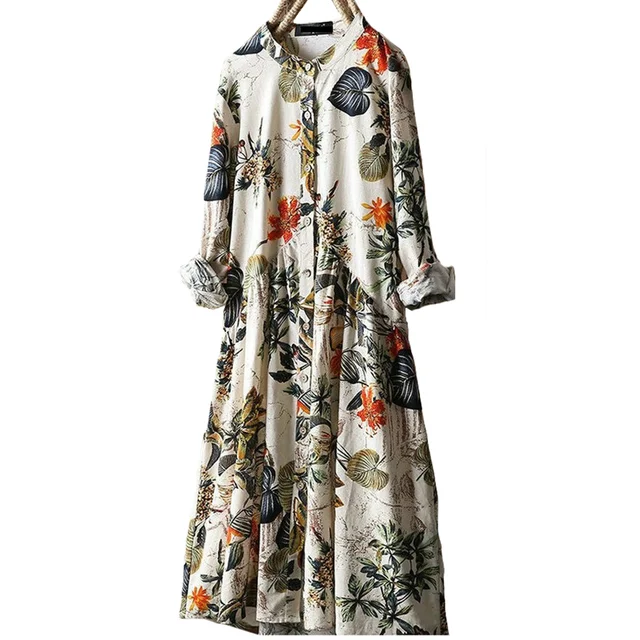 Overseas Design Women's Autumn Cotton Linen Long Dress S5XL All sizes