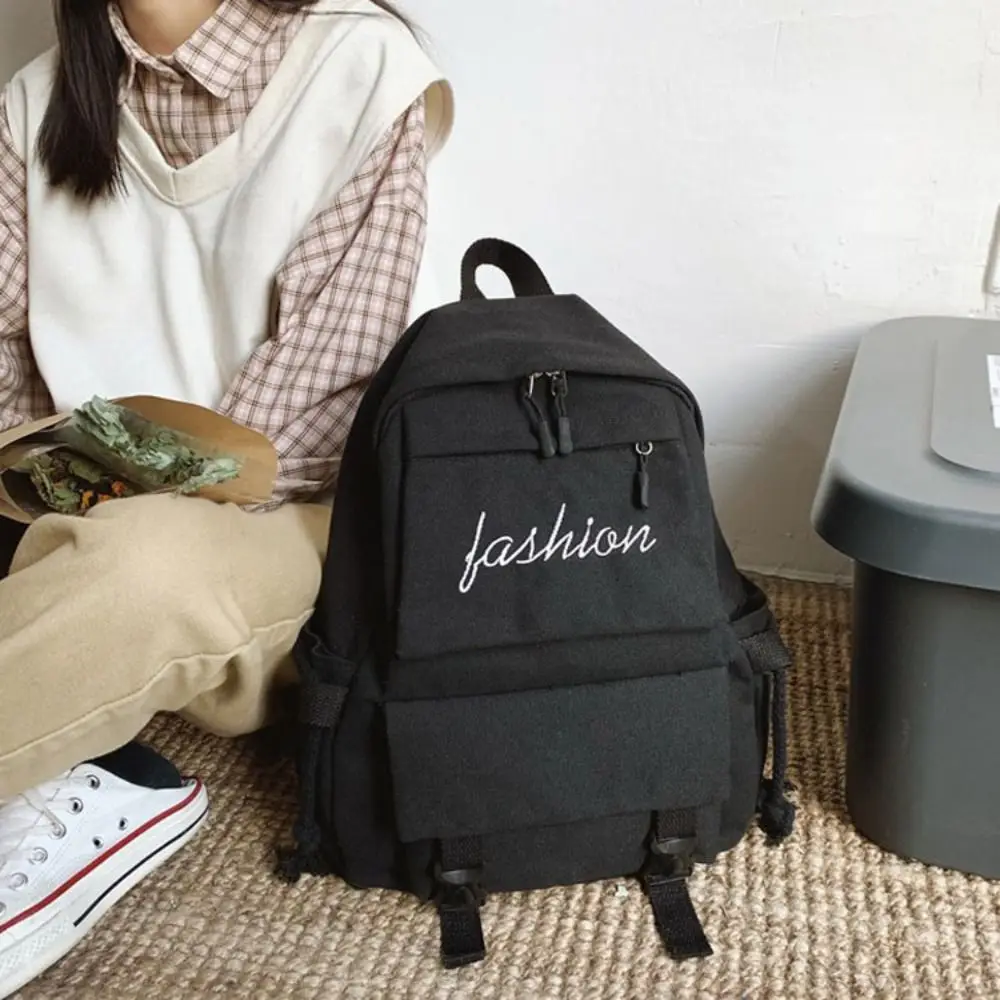 Women's Korean Version Canvas Schoolbag Men's Casual Solid Color Backpack Travel School Shoulder Bag 1