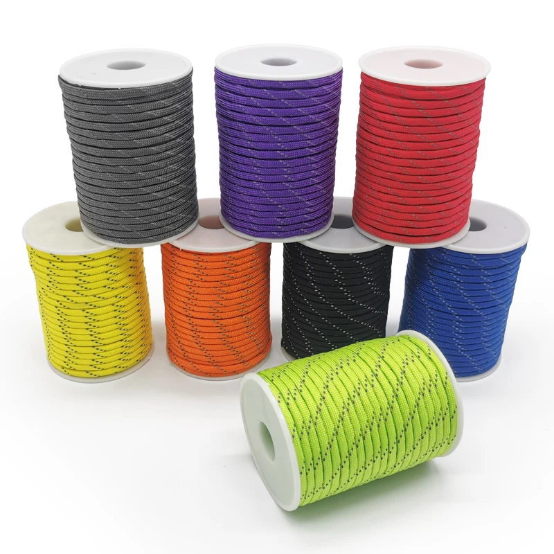 50/100m multifunctional 7 Core Reflective 550 Paracord Rope 4 mm Camping Survival Edc Outdoor Parachute Cord Lanyard Rescue rope