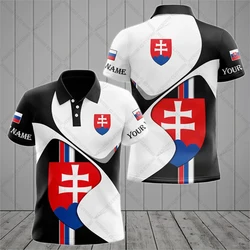 Custom Name Slovakia Emblem Graphic Polo Shirt Summer Unisex Casual Streetwear Men's Fashion Loose Jersey Oversized Sportswear