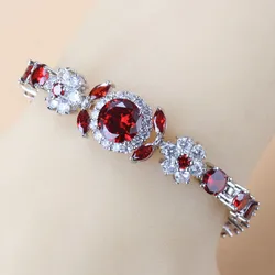 Elegant Blue Cubic Zirconia 925 Silver Charm Bracelet with Adjustable Length (Silver Color Red)