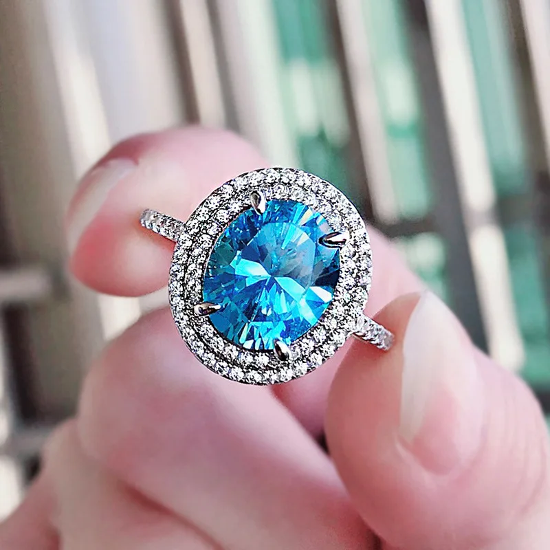 

S925 Silver Ring Women's Diamond Ring Oval Fashion First Jewelry Wedding Ring Yellow Diamond Jewel Net Red European Beauty Ring