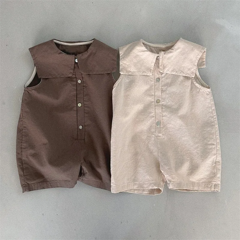 Baby Rompers Sleeveless Short Jumpsuits Cotton Toddler Boy Girl