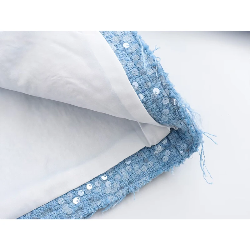 Casual Chic Women Jacket Blue Sequins O-Neck Short Coats New Fashion 2025 Autumn Holiday Elegant Jackets Long Sleeve Outerwear