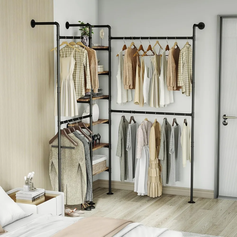 Industrial Pipe Clothes Rack, D&Eacute;COR Wall Mounted Clothing Rack, for Walk-in Wardrobe Multi-Purpose Storage Clothes Hanging Shelf