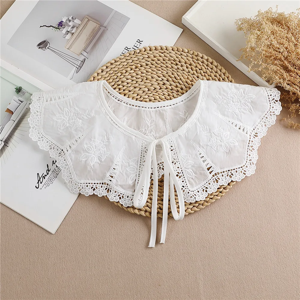 

Linbaiway Women Bowknots Fake Collars Hollow Embroidered Lace White False Collar Women Detachable Collars Shirt Neckwear