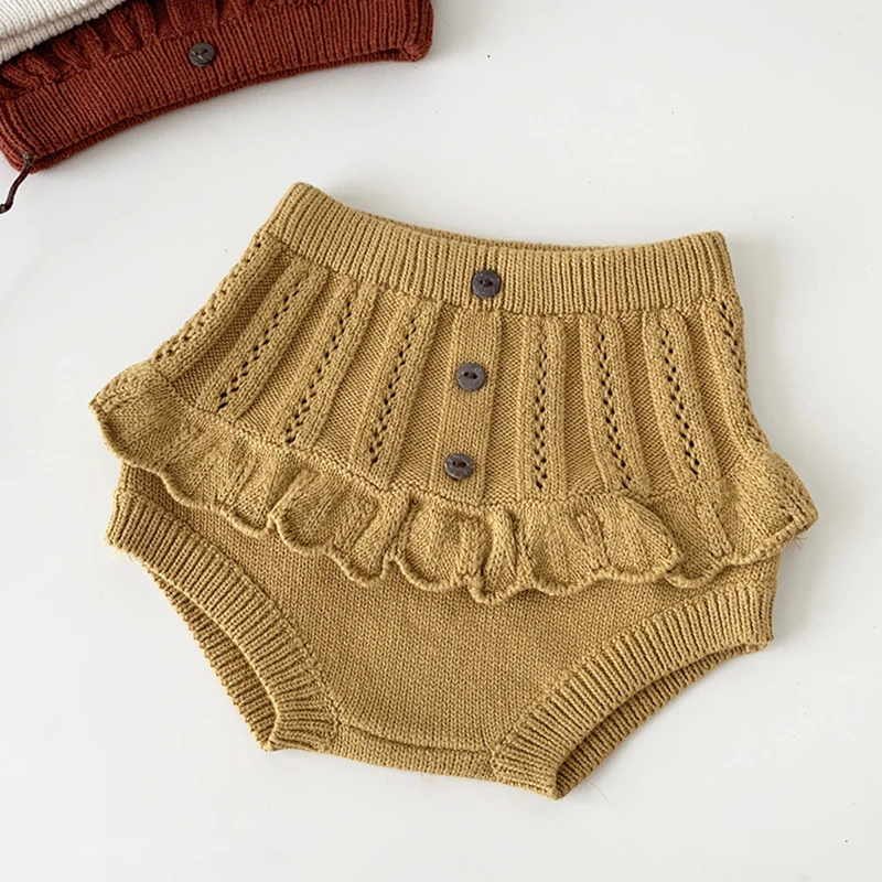0-4Yrs Knit Baby Shorts Autumn Baby Clothes Toddler Girls Knit Shorts Ruffle Bloomers Infant Ruffle Children Clothing