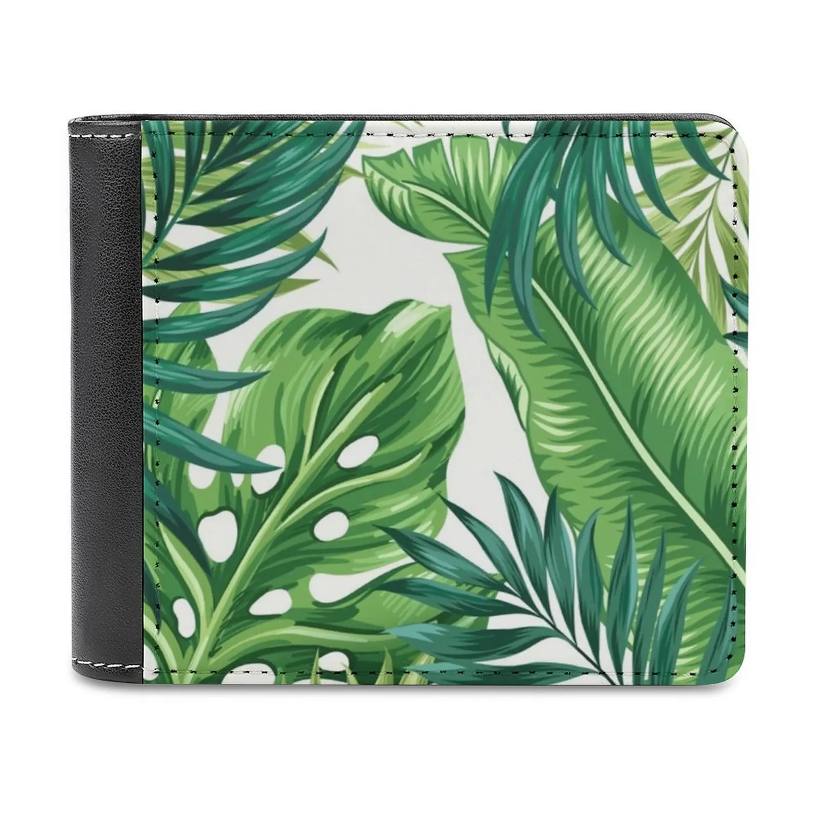Green Tropical Leaves Fashion Credit Card Wallet Leather Wallets