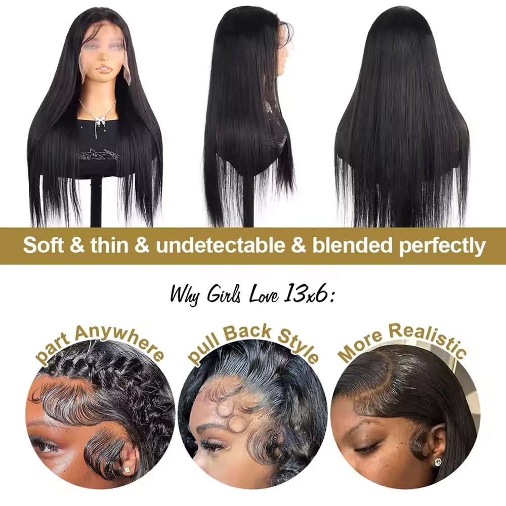 250 Density 13x4 13x6 Lace Frontal Transparent Lace 18 42 Inch Long Straight 5x5 Glueless Human Hair Pre plucked Wigs For Women 3