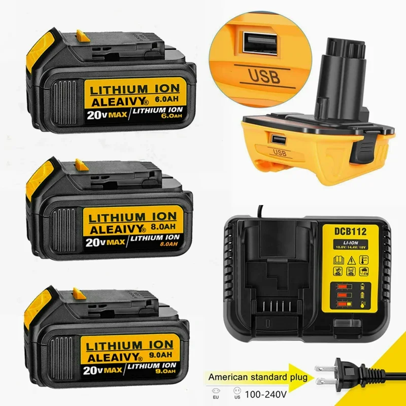 Nuova Batteria Al Litio 18 V 6Ah Per Utensili Elettrici Dewalt Dcb184 Dcb200 Set Di Utensili Elettrici Ricaricabili 20V Max Xr 18Volt 18 V 9000Mah