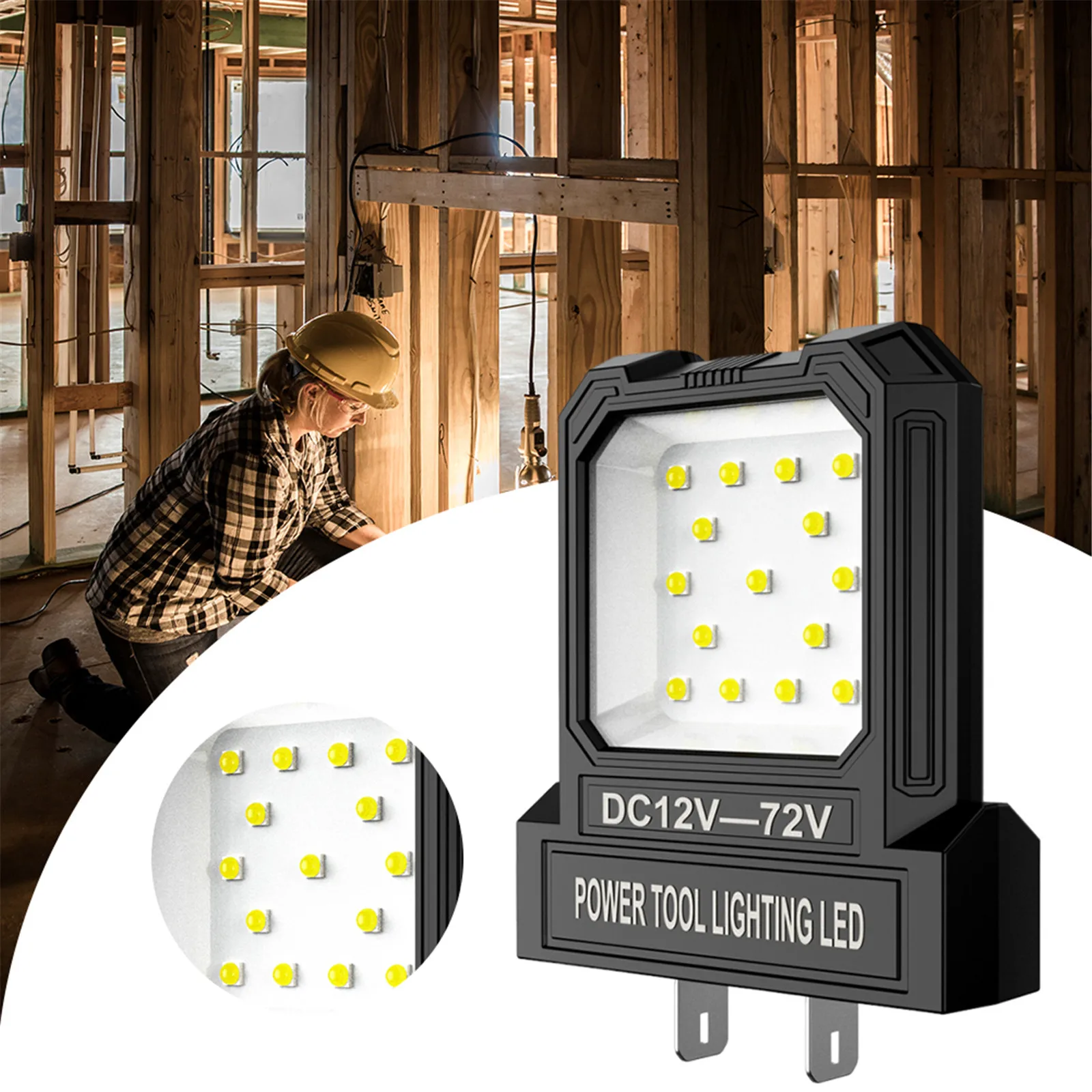 12V-72V LED 2가지 모드 조명 기능이 있는 오래 지속되는 강력한 조명 배터리 없음 사무실/침실/작업장용 슈퍼 브라이트 스포트라이트 550LM
