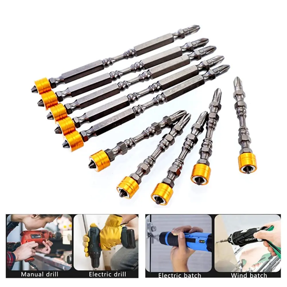 5/10 Stück PH2 magnetische Schraubendreher-Bits Kreuzschlitz 1/4 Zoll Sechskantschaft mit Magnetring für Elektroschrauber – Detail 1