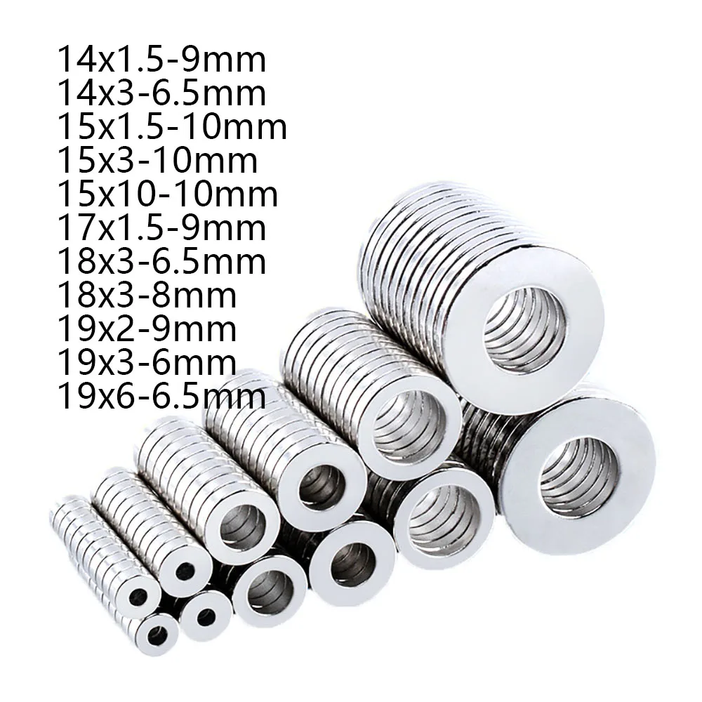 1/10Pcs Dia.14mm-19mm Round Ring Neodymium Magnet Super Strong Rare Earth NdFeB Magnets N35 Hole 6mm-9mm