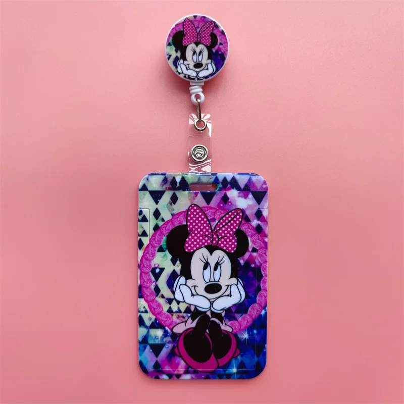 Disney Mickey Minnie Card Holder Retractable Buckle ID Badge Card Reel Clip  Women Cardholders Doctors Nurses Hang Certificates