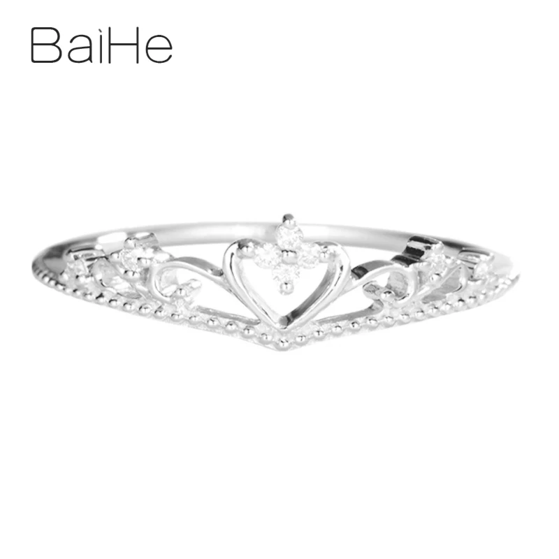 Baihe Solid 14K White Gold H/Si Anello Corona Di Diamanti Naturali Regalo Donna Trendy Party Fine Jewelry Making Anillo Corona Anel Coroa