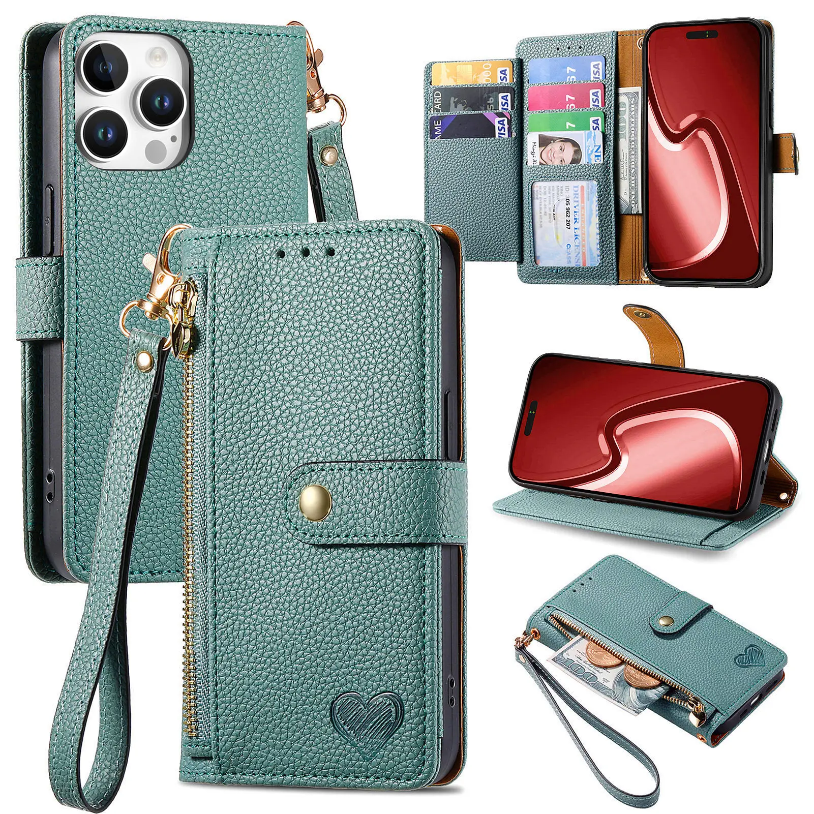 Versatile Kickstand Crossbody Wallet Case with Lanyard and Wrist Strap Featuring Card Holder Protection
