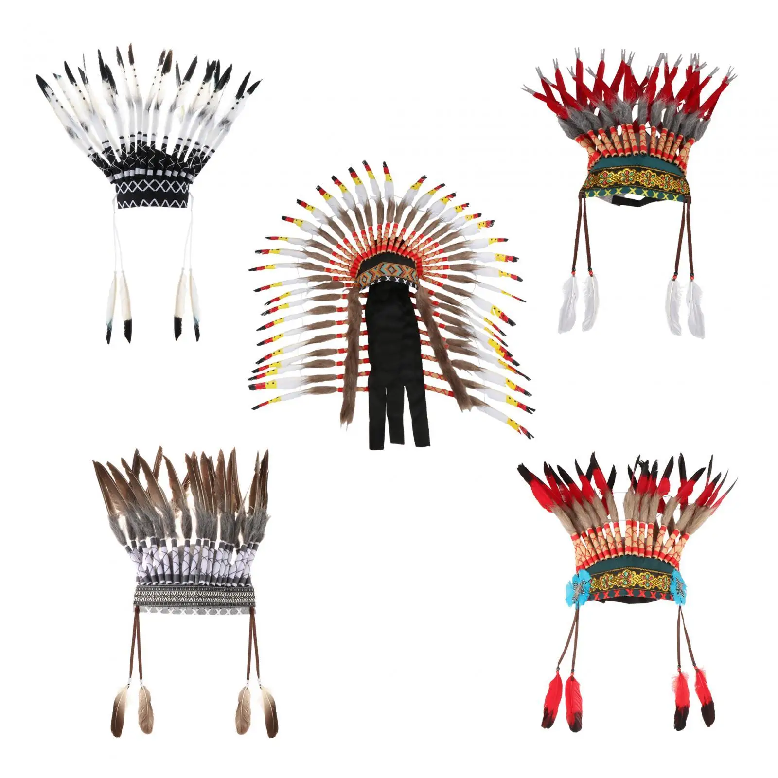 Cosplay Hats American Indian Hat Headwear Feather Headdress Feathers and Beads