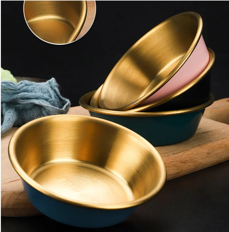 5Pcs Stainless Steel Dipping Sauce Dish Barbecue Korean Small Round Dish Household Kimchi Soy Sauce Seasoning