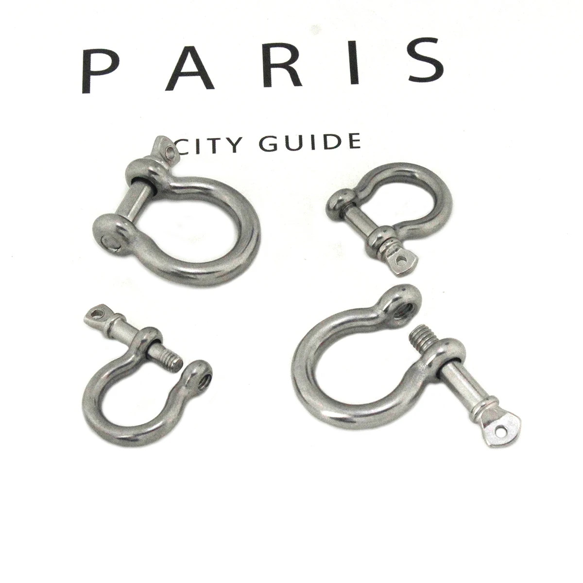 Stainless Steel Carabiner D Bow Shackle Fob Key Ring Keychain Hook Screw Joint Connector Buckle Solid Metal 1 pcs 2 Size