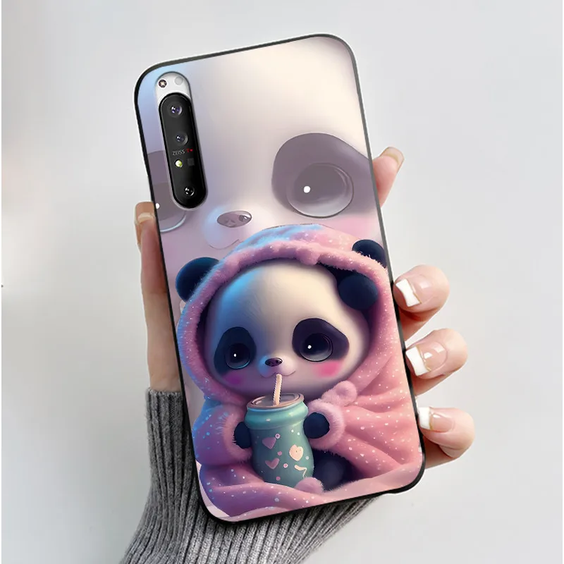 Luxury Cute Cat & Love Rabbit Black Silicone Soft Phone Case