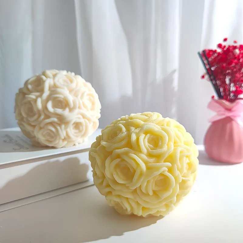 3D Rose Ball Aromatherapy Candle Silicone mould Diy Rose Style Candles  Plaster Soap Making Molds Handmade Candle Making Kit