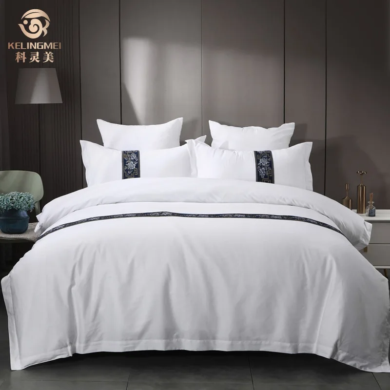 

Hotel Linen Pure Cotton White Bed Sheets Duvet Covers Bedding Set for Homestays Simple Comfortable Solid Color Breathable Set