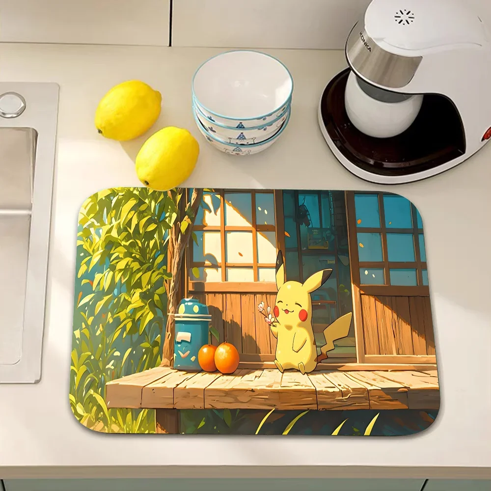 Pikachu Kitchen Drainage Mat Retro Style Dish Drying Pads Absorbent Placemats Drainer Tableware Mats Accessories 5