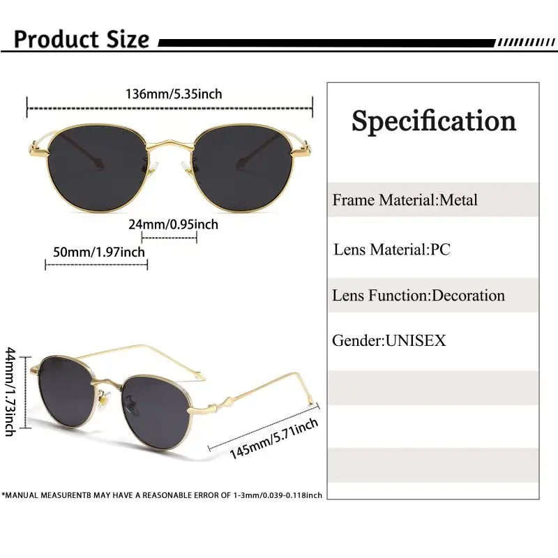 CATERSIDE Neue Mode Damen Runde Sonnenbrille Retro Metall Material Sonnenbrillen Herren Party Outdoor Reisebrille UV400 – Detail 3