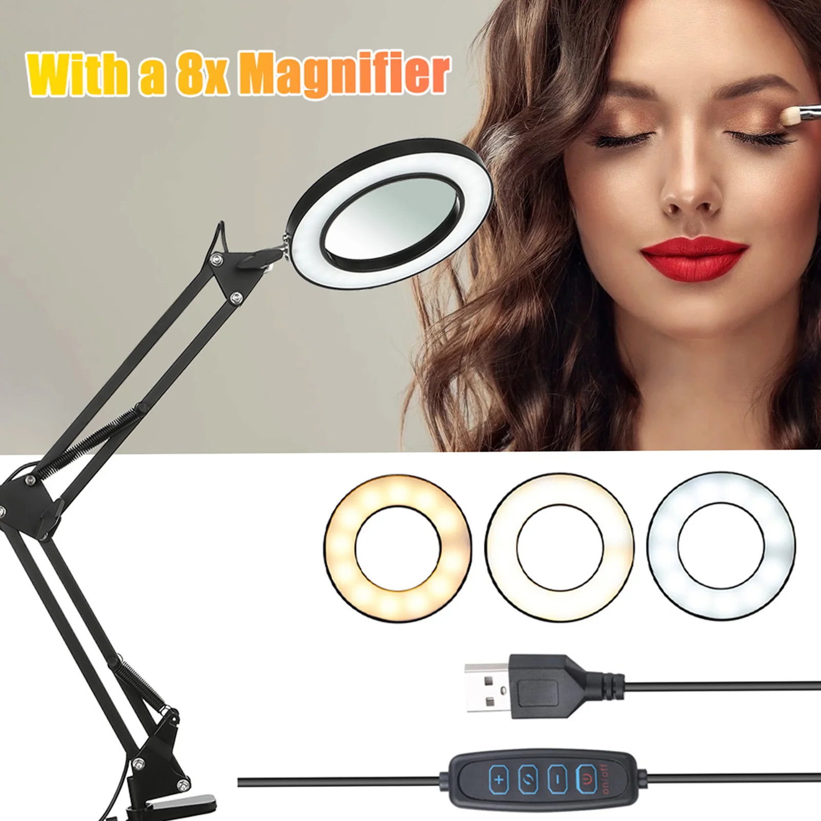 

LED Folding Metal Desk Lamp Clip on Light Clamp Long Arm Diming Table Lamp 3 Colors Adjustable For Living Room Reading Computers