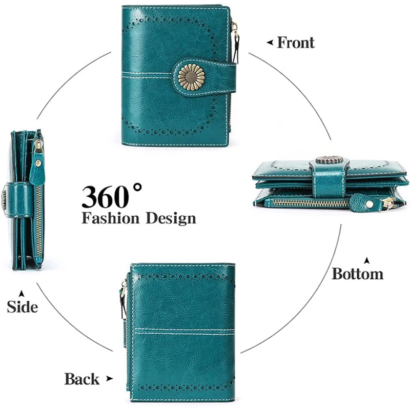 Genuine Leather Fashion RFID Wallet Women Clutch Credit Card Holder  Ladies Zipper Clutch Bag short Wallet  Casual Coin Purse 5