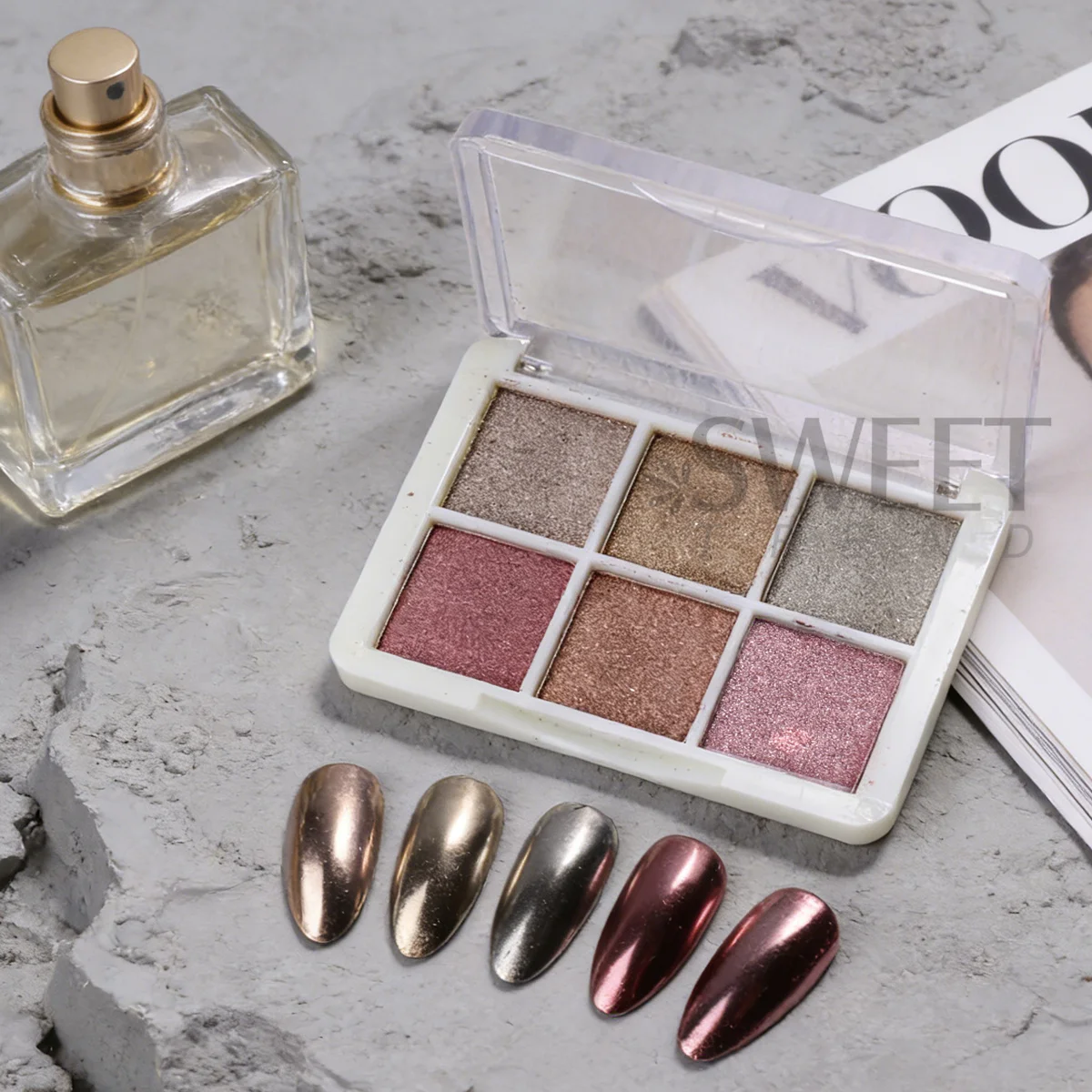 6 Colors Magic Mirror Solid Nail Powder Pigment Metallic Gold Silver Rubbing Dust Mermaid Aurora Elegant Flash Manicure Glitter