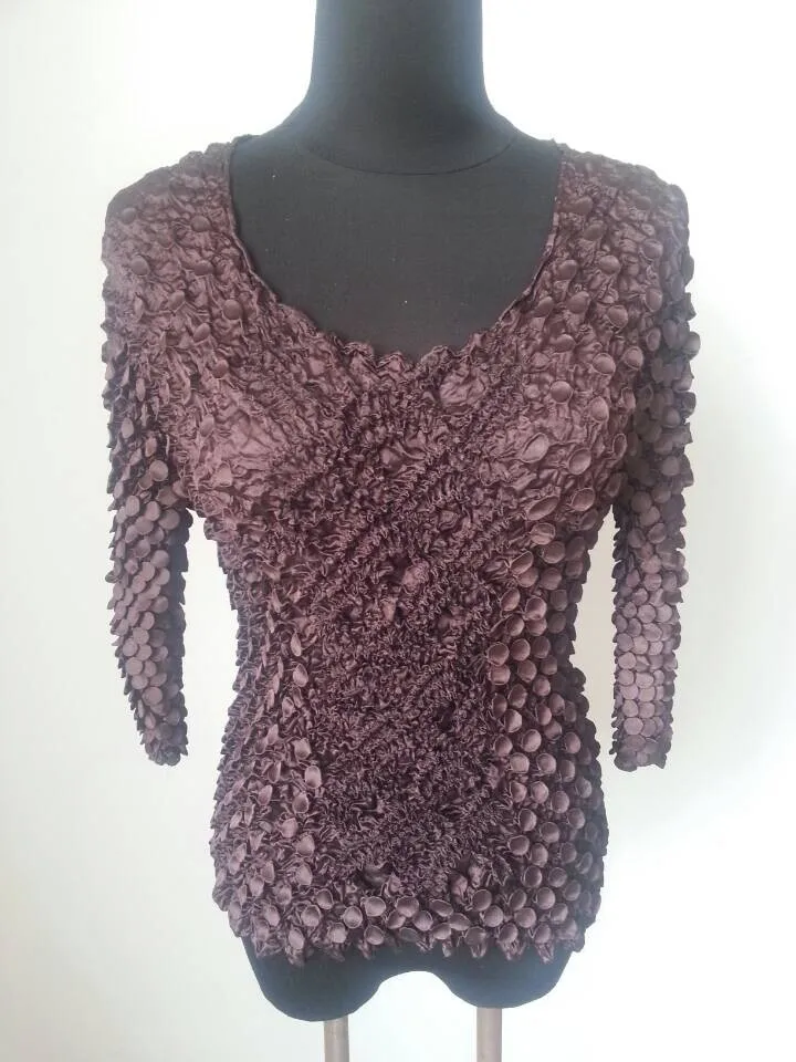 여자 탄성 팝콘 길어야 긴 소매 셔츠 동전 티셔츠