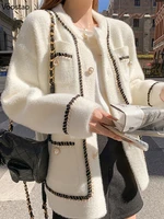 White Mink Cashmere Sweater Coat Women Autumn Winter Lazy Style Korean Retro Black Loose O-Neck Knitted Cardigan Fashion Outwear 1