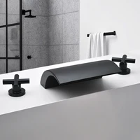 3PCS ห้องน้ำอ่างอาบน้ำก๊อกน้ำอ่างล้างหน้าก๊อกน้ำติดตั้งอ่างสปา Tap ร้อนเย็นผสมน้ำตก Matte สีดำหรือ gold สี 4