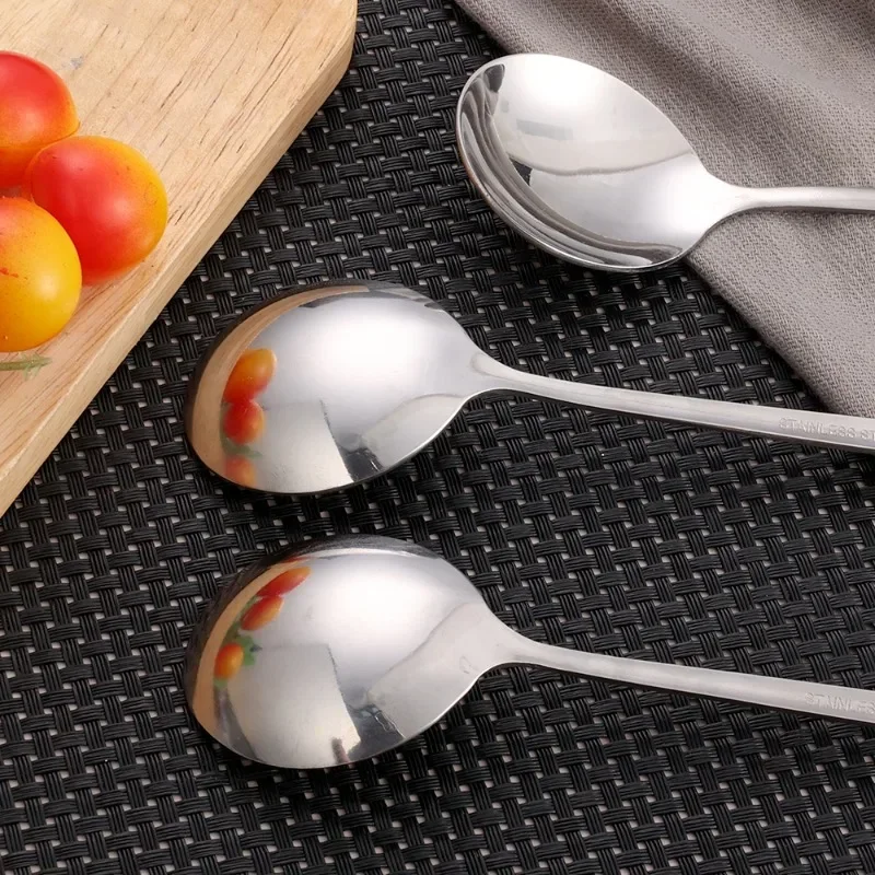 1/3Pcs Stainless Steel Spoon Thicken Long Handle Soup Spoons Round Scoops Ice Cream Dessert Coffee Drinking Kitchen Tableware stainless steel spoon